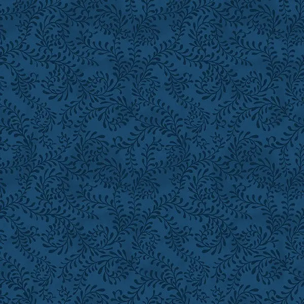 Blue Navy Swirling Leaves Cotton Wideback Fabric Per Yard - Linda's Electric Quilters