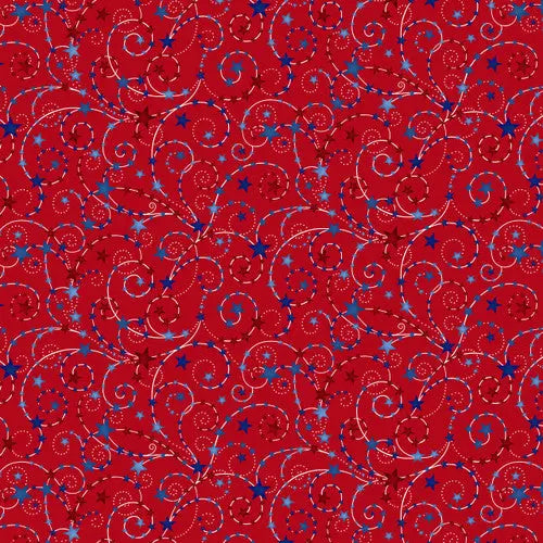 Red Star Spangled Cotton Wideback Fabric Per Yard