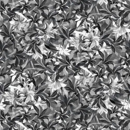 Black and White Shadow Leaves Cotton Wideback Fabric Per Yard - Linda's Electric Quilters