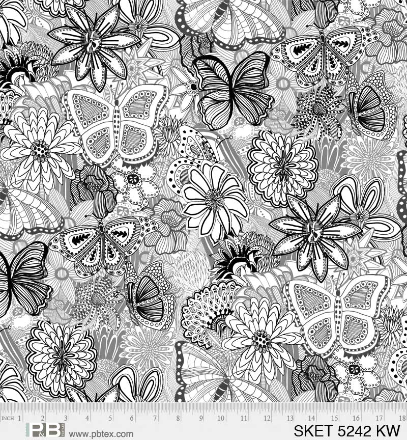 Black and White Sketchbook Cotton Wideback Fabric per yard
