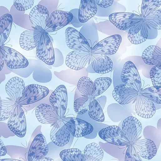 Blue Periwinkle Butterfly Whisper Cotton Wideback Fabric per yard