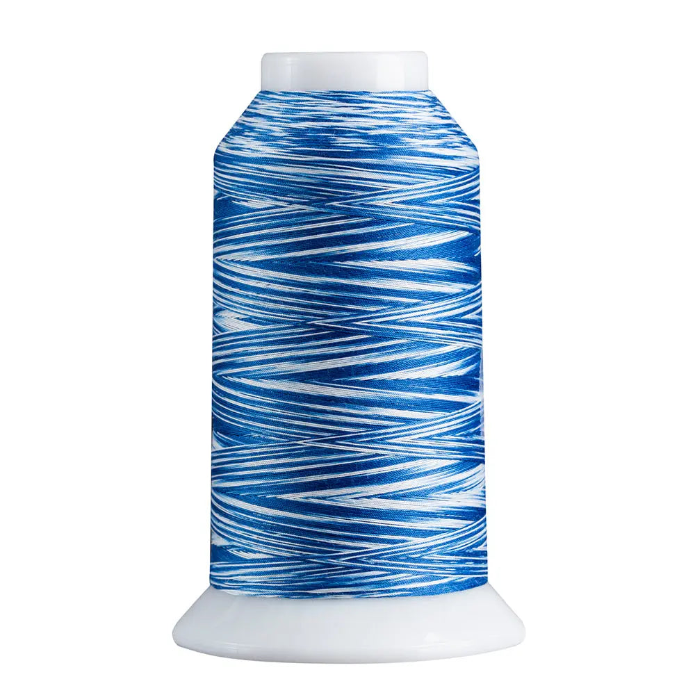 Blue & White quilting and decorative stitching thread. Superior Spirit is a variegated, lint-free, matte-finish, smooth 40-wt. 3 filament polyester thread. Choose color options to match school or team colors and stitch a quilt for your favorite athlete or fan. Perfect for T-shirt quilts or embroideries. Pair with So Fine! as a bobbin thread for perfect stitches.