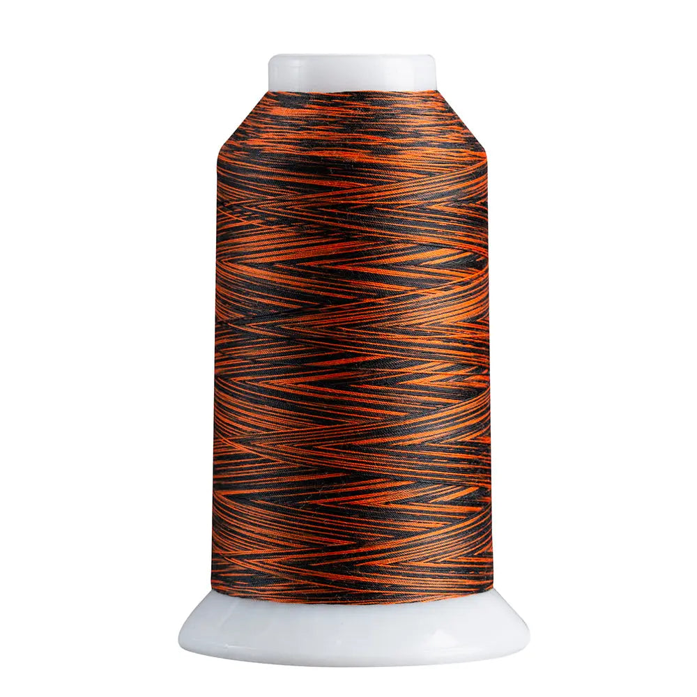 Orange & Black quilting and decorative stitching thread. Superior Spirit is a variegated, lint-free, matte-finish, smooth 40-wt. 3 filament polyester thread. Choose color options to match school or team colors and stitch a quilt for your favorite athlete or fan. Perfect for T-shirt quilts or embroideries. Pair with So Fine! as a bobbin thread for perfect stitches.