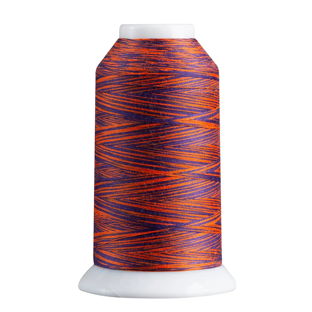 Orange & Purple quilting and decorative stitching thread. Superior Spirit is a variegated, lint-free, matte-finish, smooth 40-wt. 3 filament polyester thread. Choose color options to match school or team colors and stitch a quilt for your favorite athlete or fan. Perfect for T-shirt quilts or embroideries. Pair with So Fine! as a bobbin thread for perfect stitches.