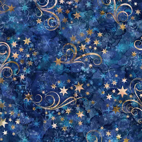 Blue Star Swirl Wideback Cotton Fabric Per Yard