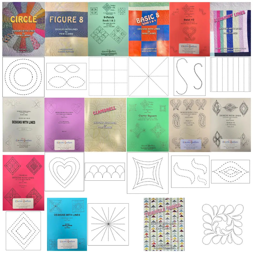 Design with Lines Book/Stencil Bundle - 15 Books/15 Stencils (Longarm Collection)