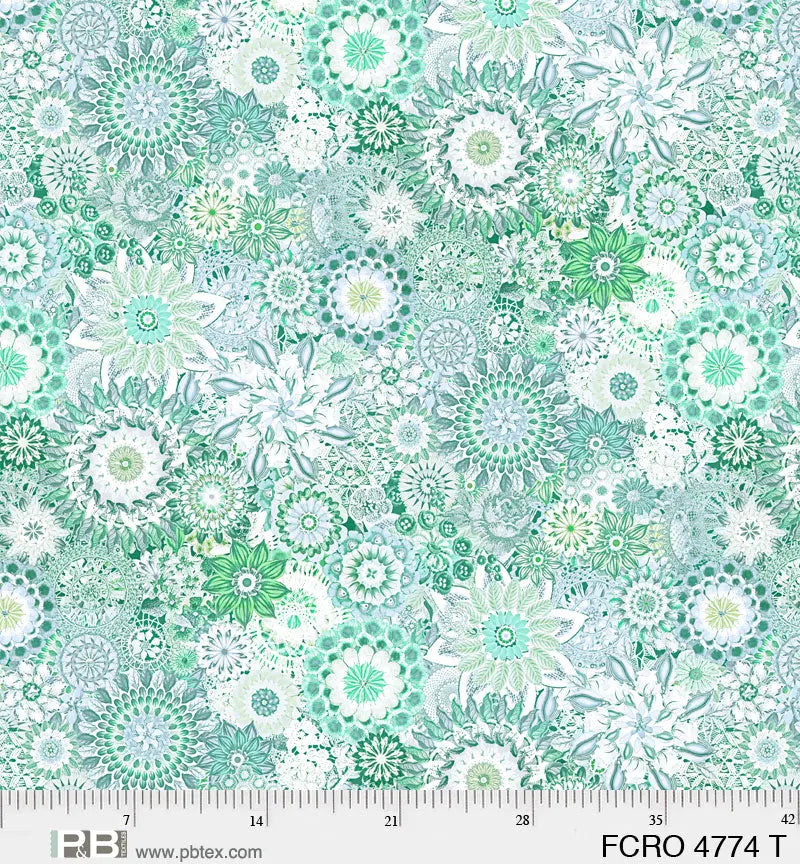 Green Aqua Floral Crochet Cotton Wideback Fabric per yard - Linda's Electric Quilters