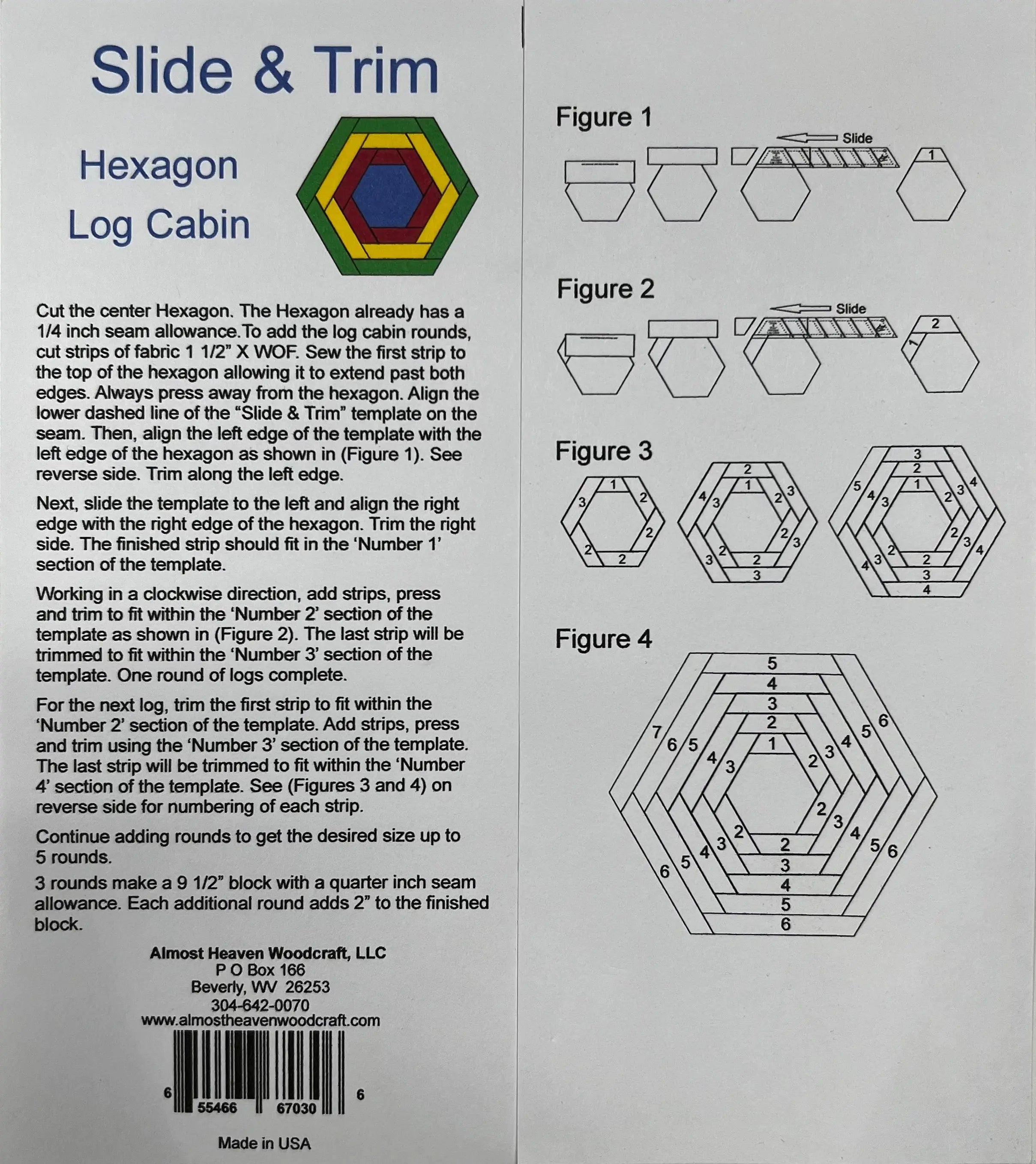 Slide & Trim Hexagon Log Cabin Template