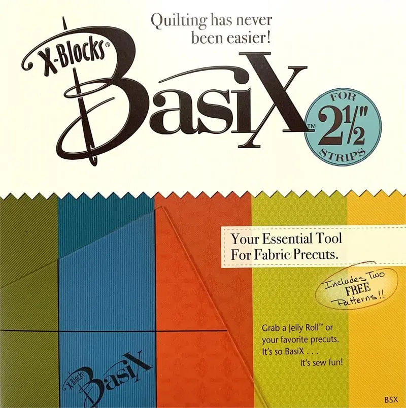 BasiX template can be used with all of the BasiX patterns. Perfect for those Jelly Rolls™, BaliPops™, etc. you've been collecting as well as your own 2 1/2" precuts. Bonus: 2 free patterns included! Pattern- Morning Star Quilt & Origami Rose Tablerunner is included with the template.