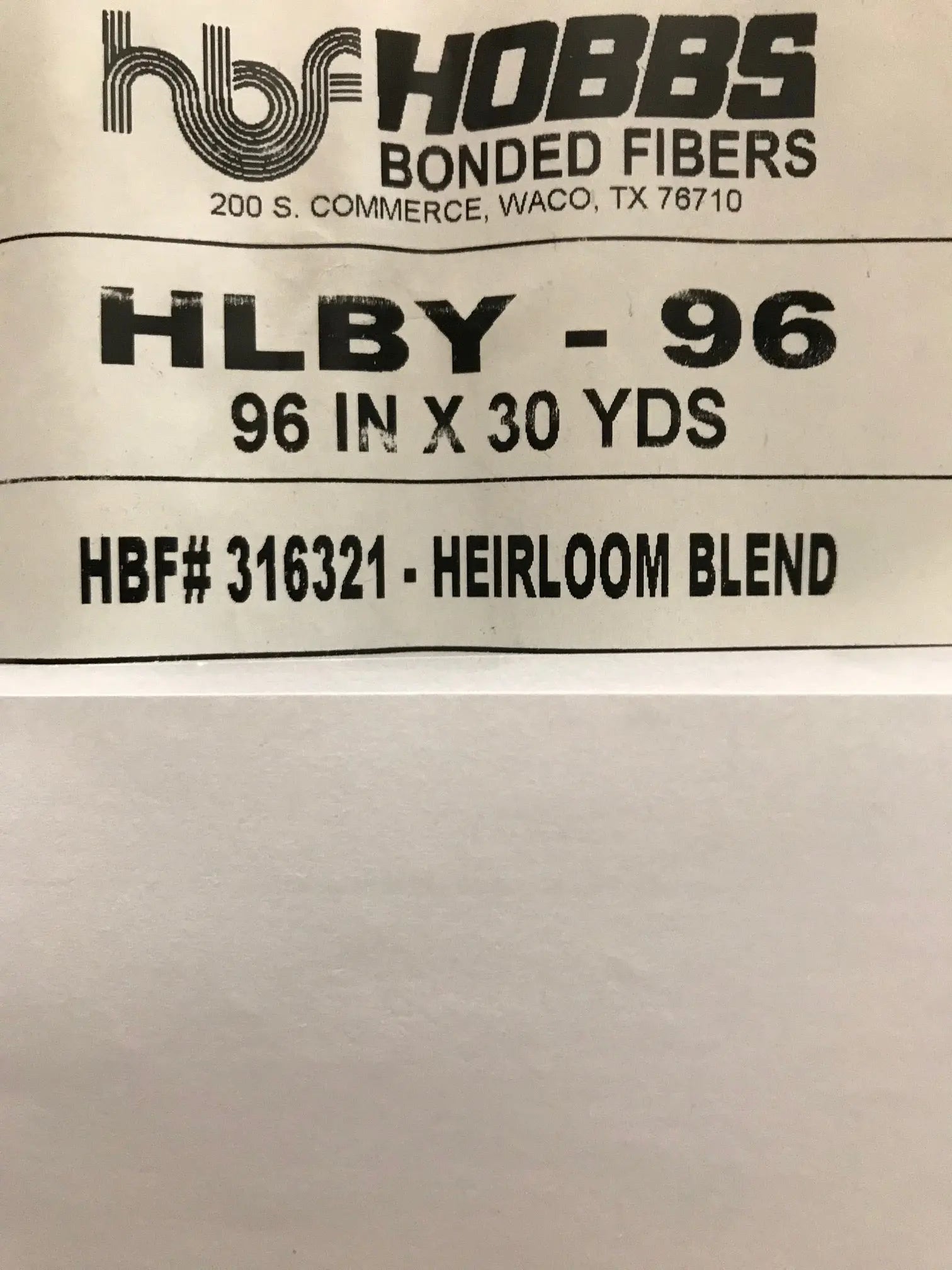 Hobbs 80/20 Heirloom Batting 96" Wide Batting Roll - 30 Yards - Linda's Electric Quilters