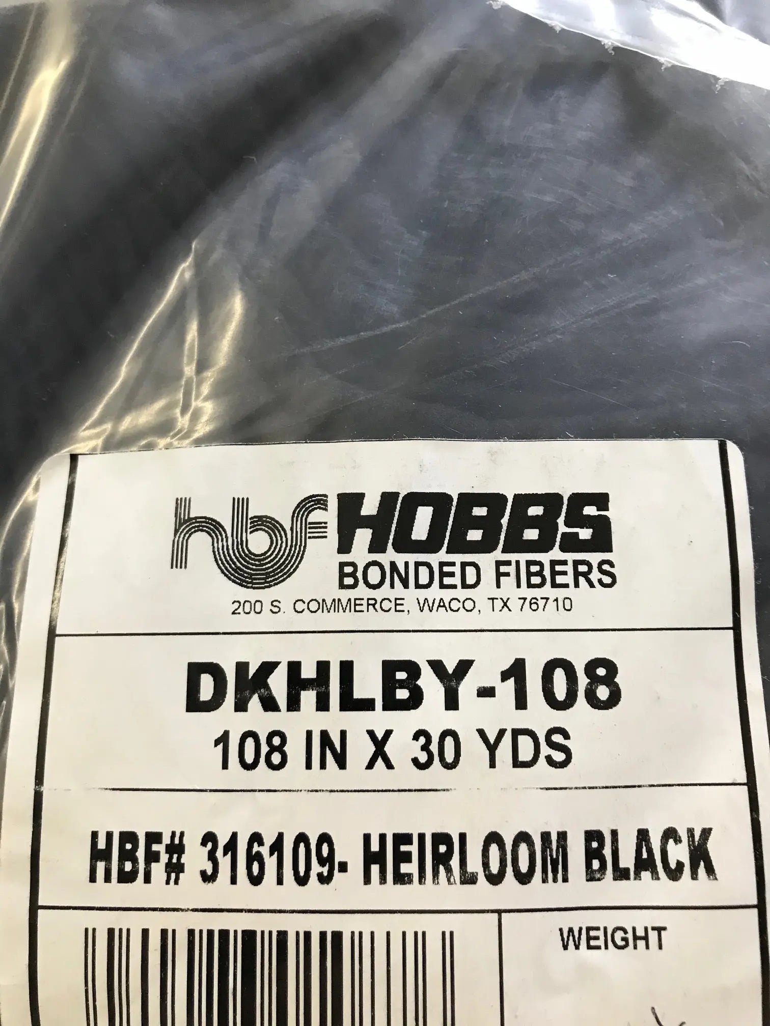 Hobbs Heirloom Black Batting 80/20 108" Wide Batting Roll