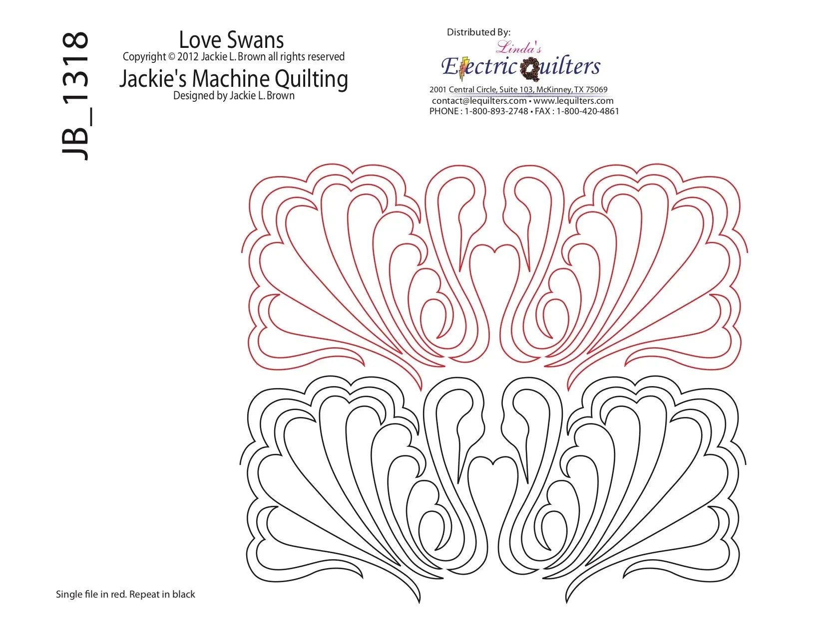 1318 Love Swans Pantograph by Jackie Brown - Linda's Electric Quilters