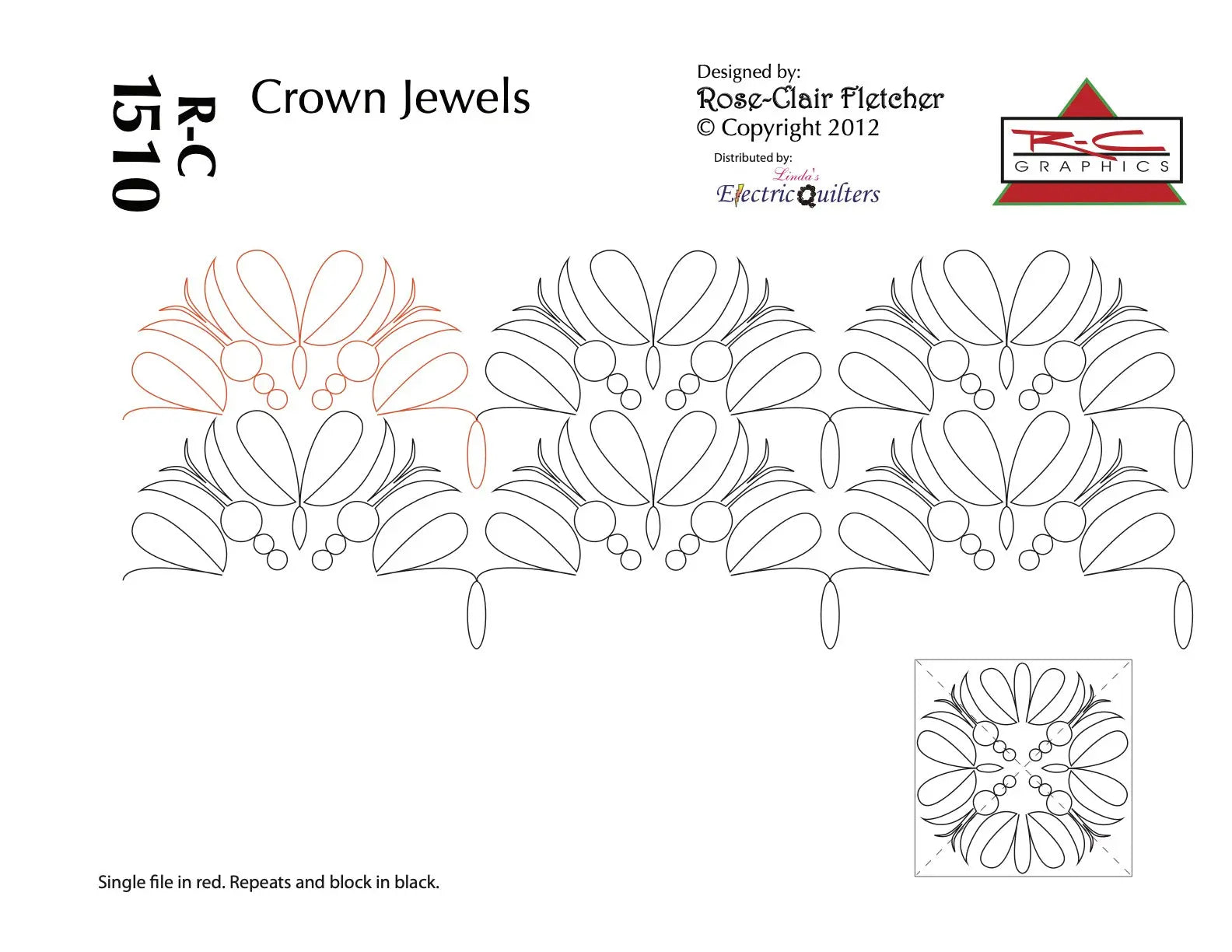 1510 Crown Jewels Pantograph And Block by Rose-Clair Fletcher - Linda's Electric Quilters