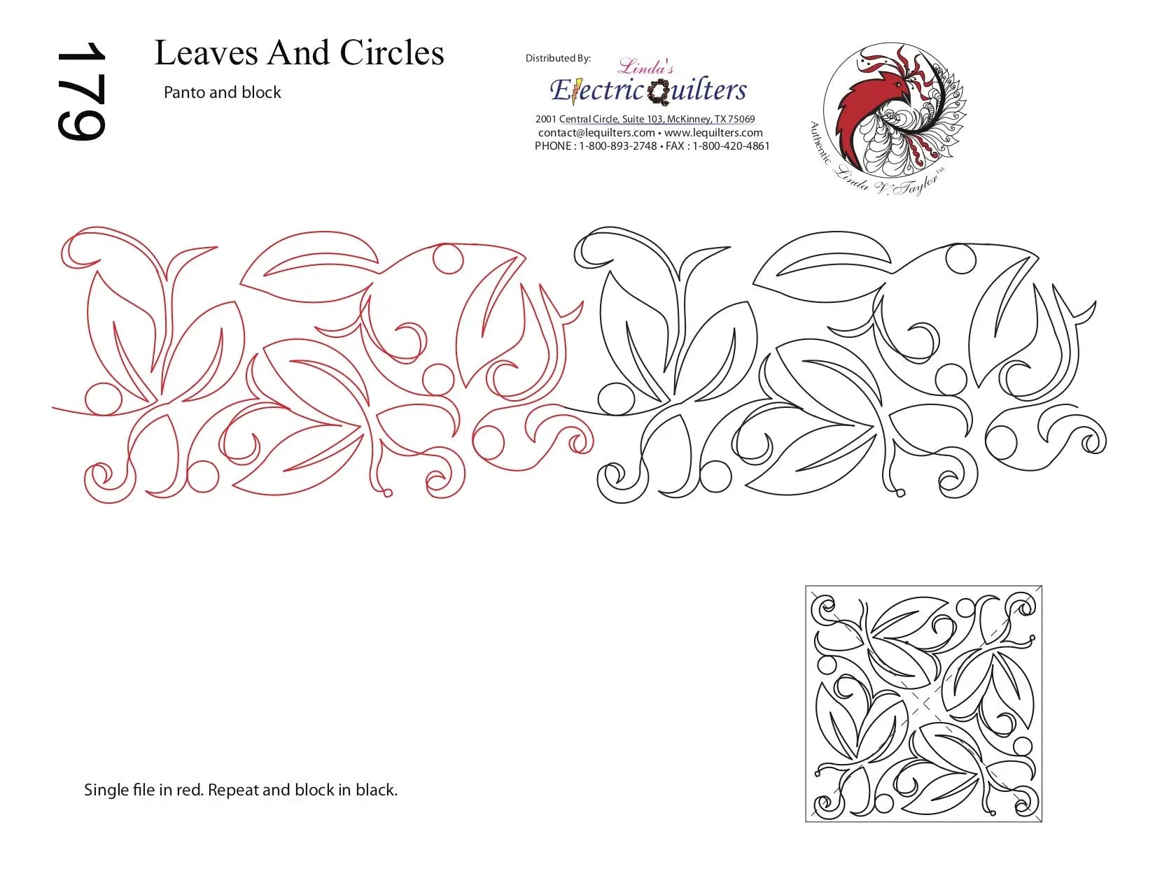 179 Leaves And Circles Pantograph with Blocks by Linda V. Taylor - Linda's Electric Quilters