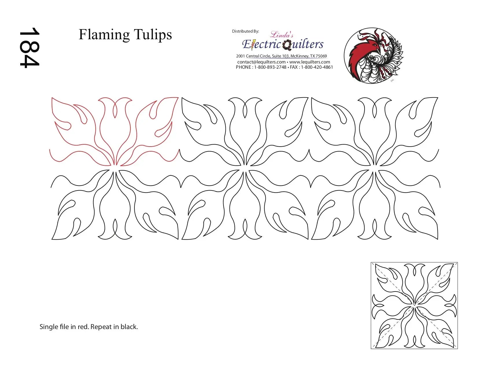 184 Flaming Tulips Pantograph with Blocks by Linda V. Taylor