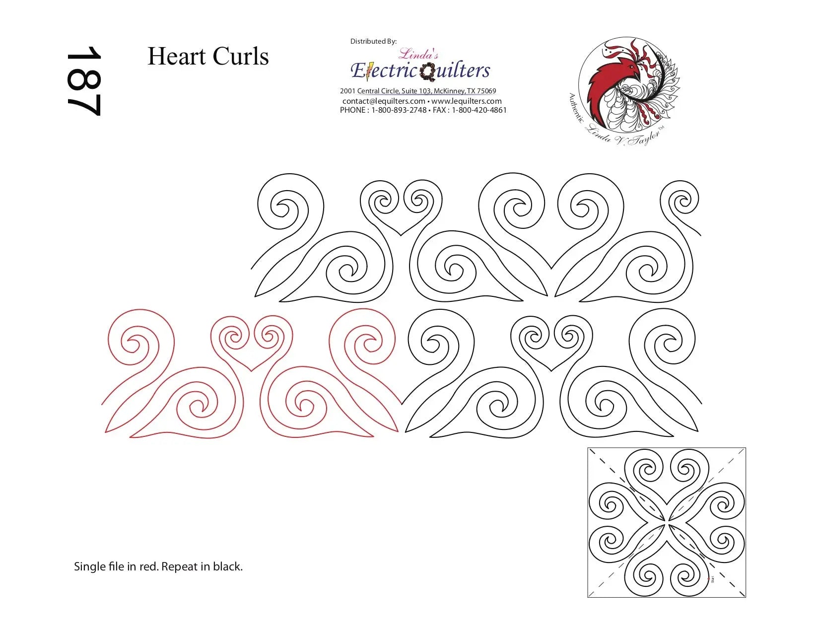 187 Heart Swirls Pantograph with Blocks by Linda V. Taylor - Linda's Electric Quilters