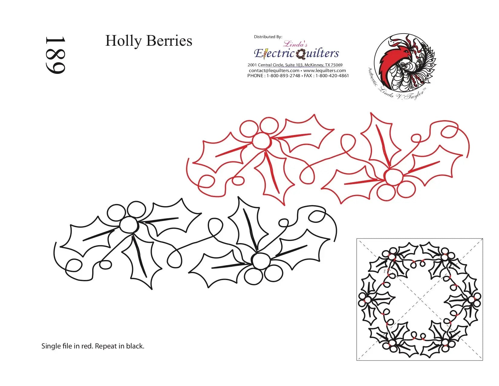 189 Holly And Berries Pantograph with Blocks by Linda V. Taylor - Linda's Electric Quilters