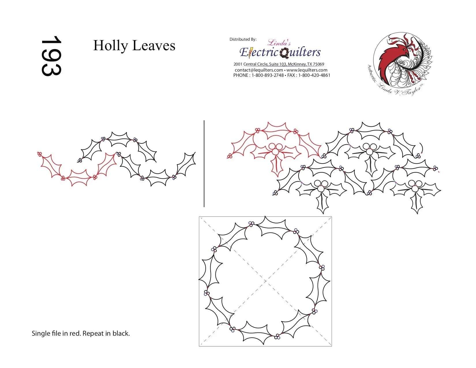 193 Holly Leaves Pantograph with Blocks by Linda V. Taylor - Linda's Electric Quilters