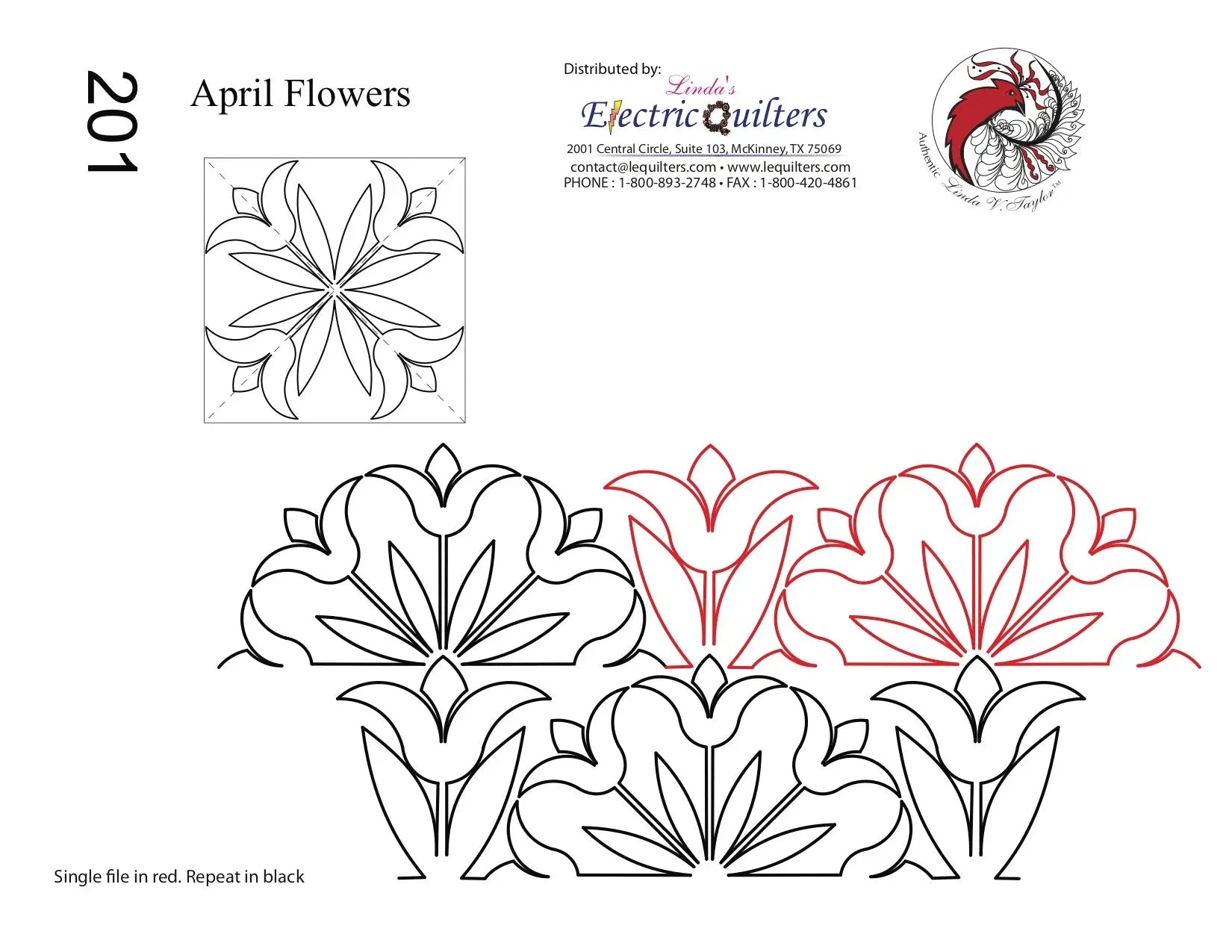 201 April Flowers Pantograph And Blocks Combo - Linda's Electric Quilters