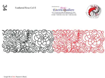 034 Feathered Rose Col Ii Pantograph by Linda V. Taylor - Linda's Electric Quilters