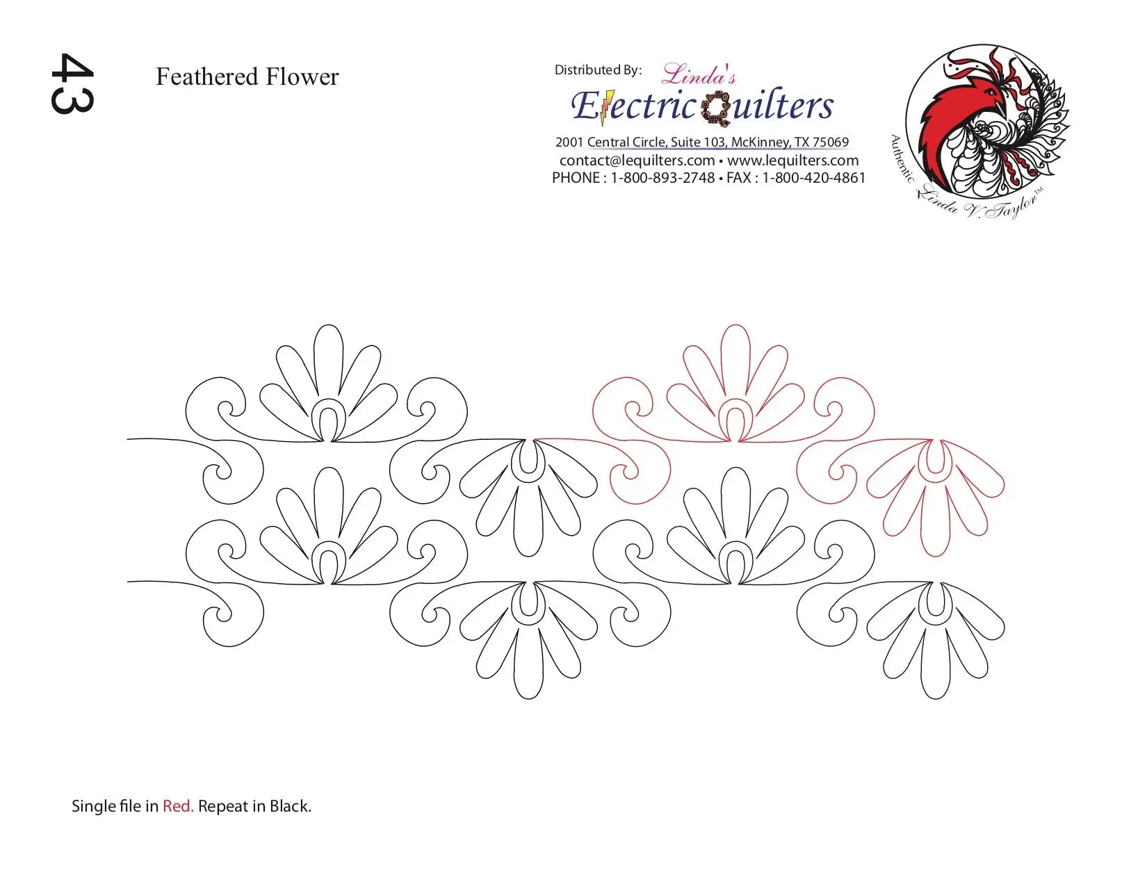 043 Feathered Flower Pantograph by Linda V. Taylor - Linda's Electric Quilters