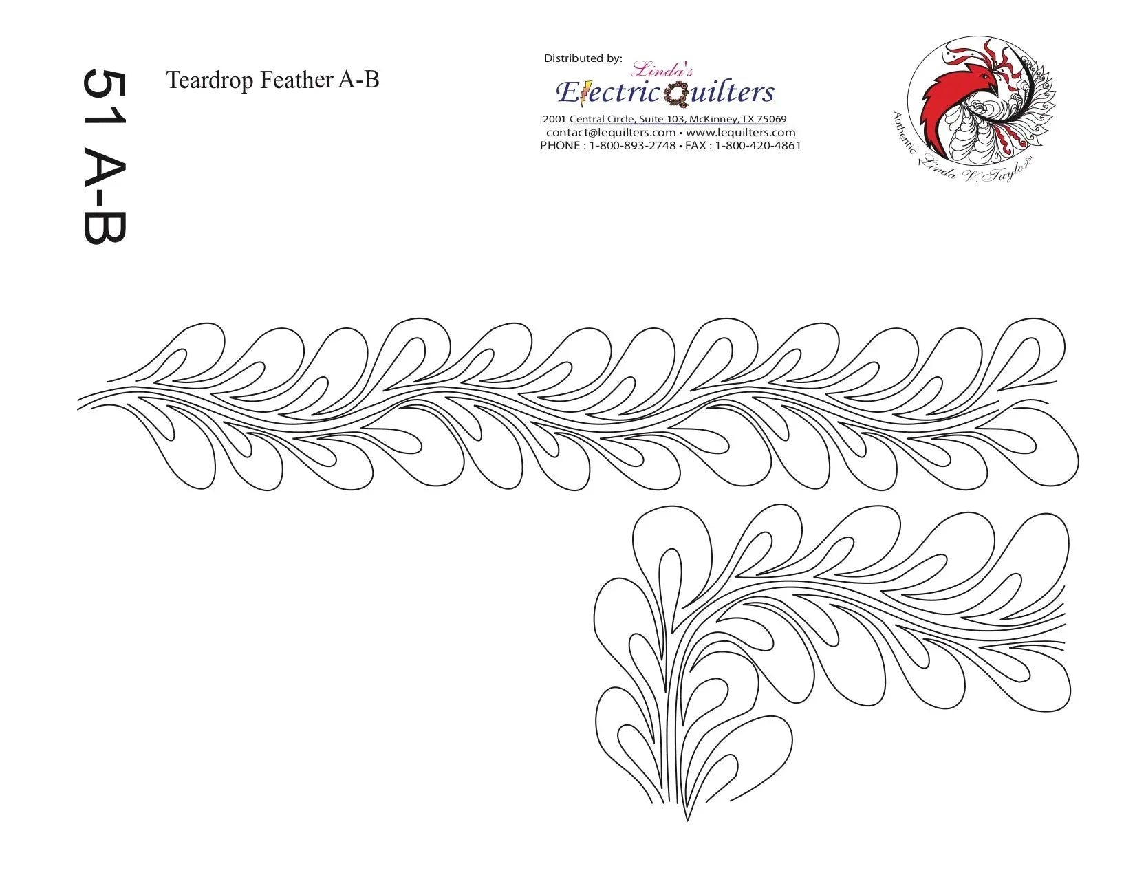 051 Teardrop Feather Pantograph by Linda V. Taylor - Linda's Electric Quilters