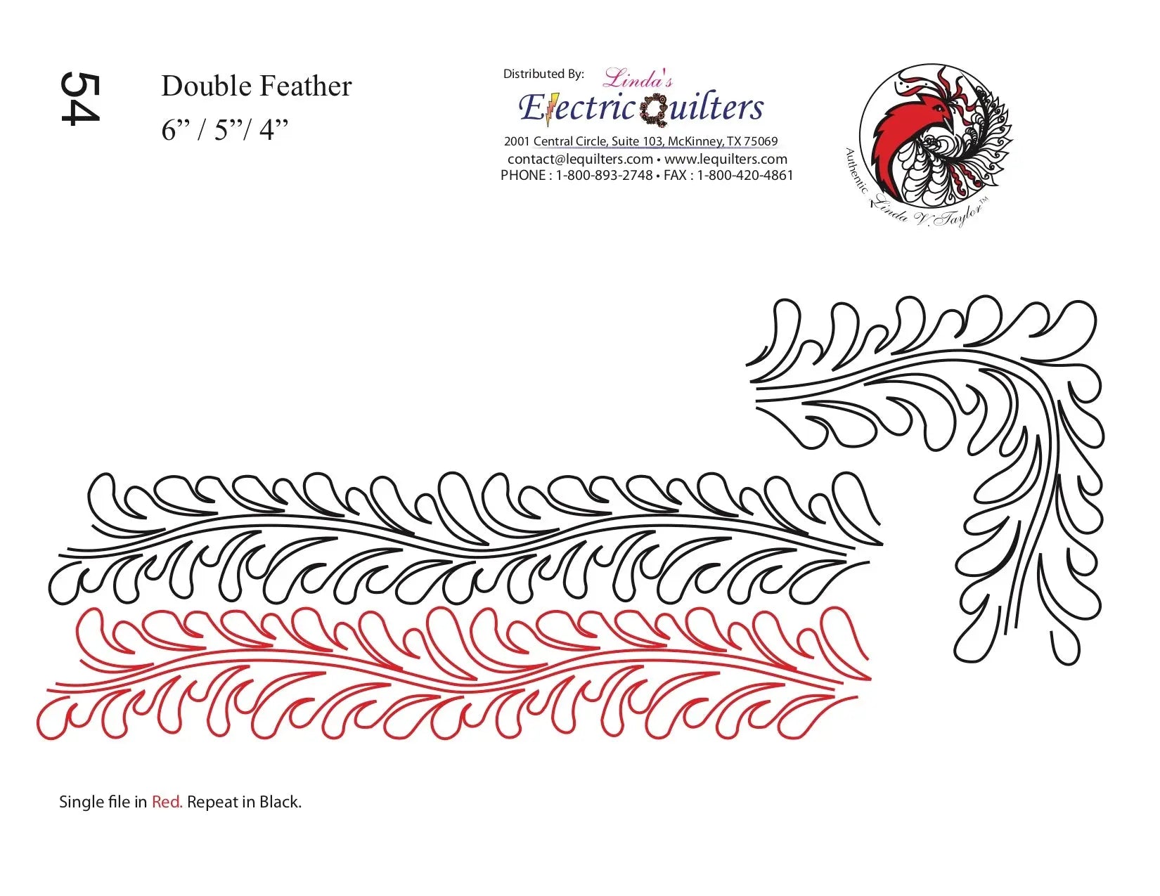 054 Double Feather Pantograph by Linda V. Taylor - Linda's Electric Quilters