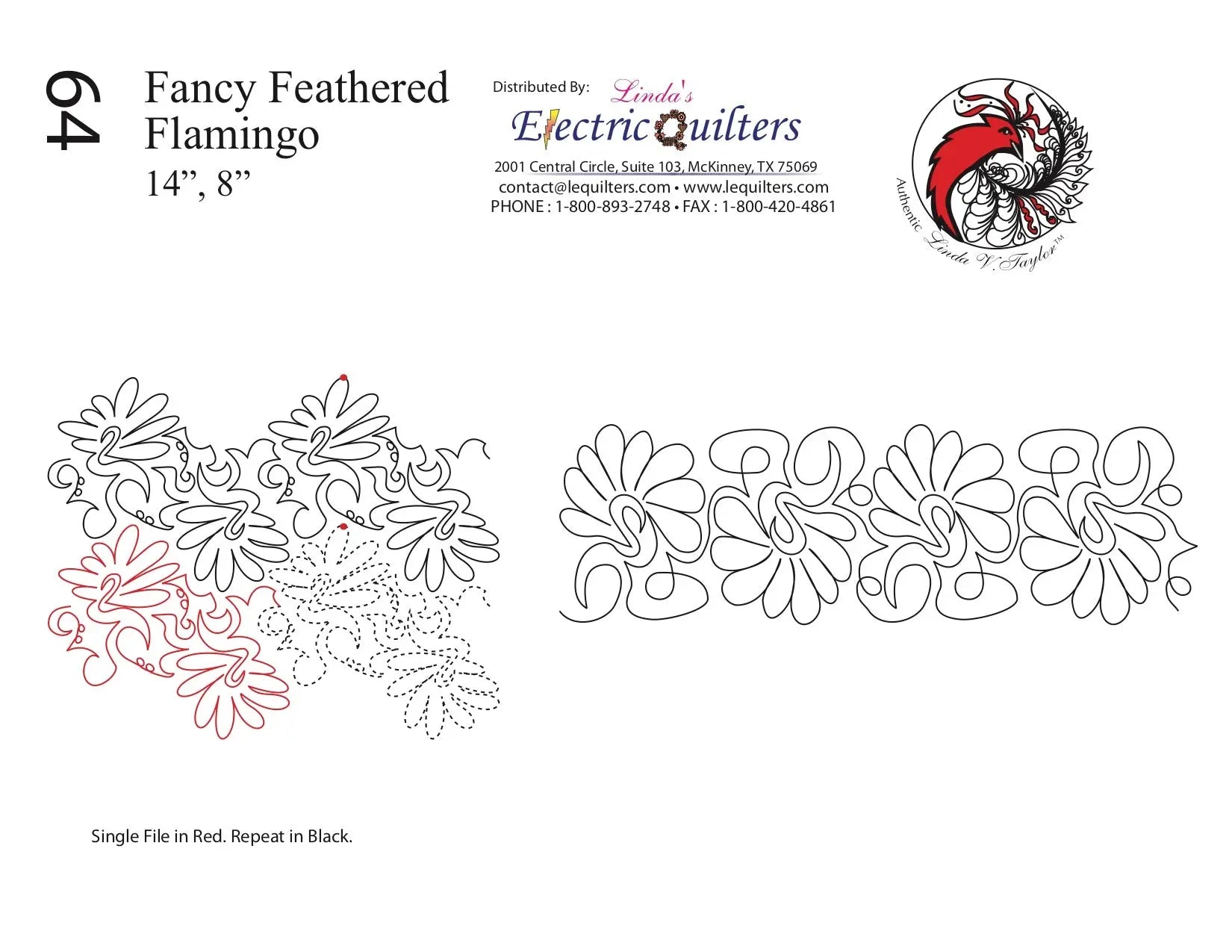 064 Fancy Feathered Flamingo Pantograph by Linda V. Taylor
