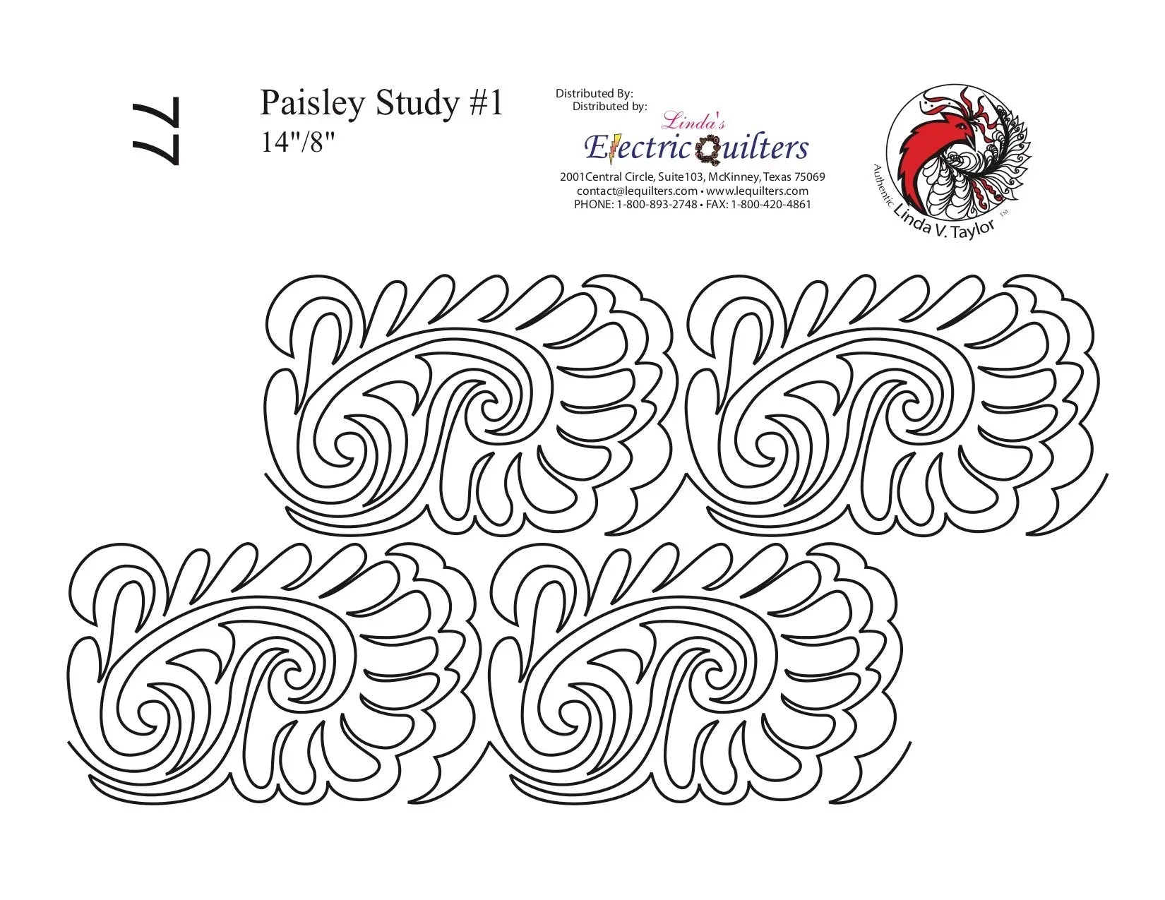 077 Paisley Study #1 Pantograph by Linda V. Taylor - Linda's Electric Quilters