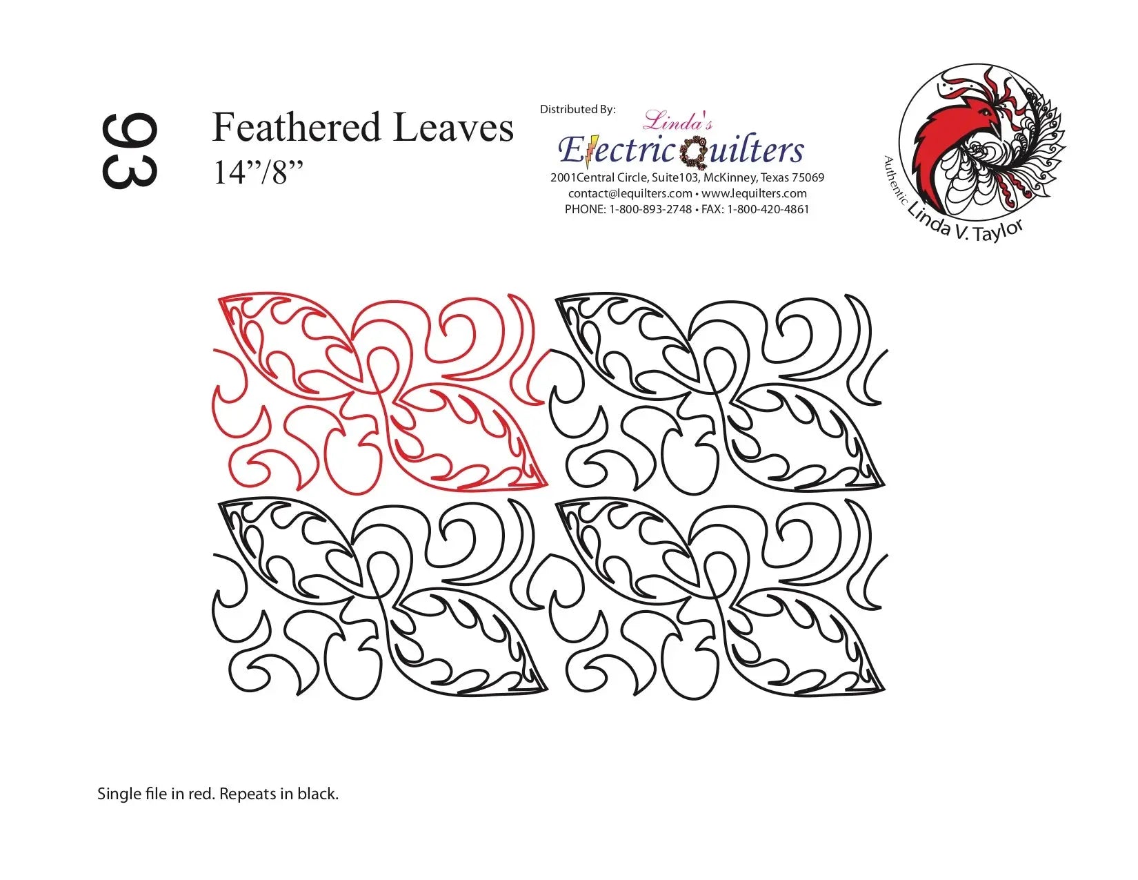 093 Feathered Leaves Pantograph by Linda V. Taylor - Linda's Electric Quilters