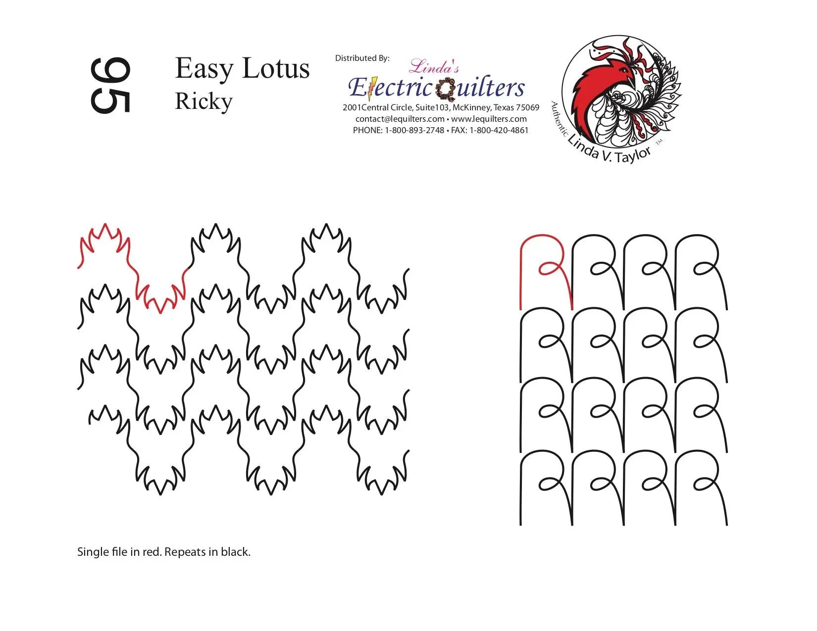 095 Easy Lotus/Ricky Pantograph by Linda V. Taylor - Linda's Electric Quilters