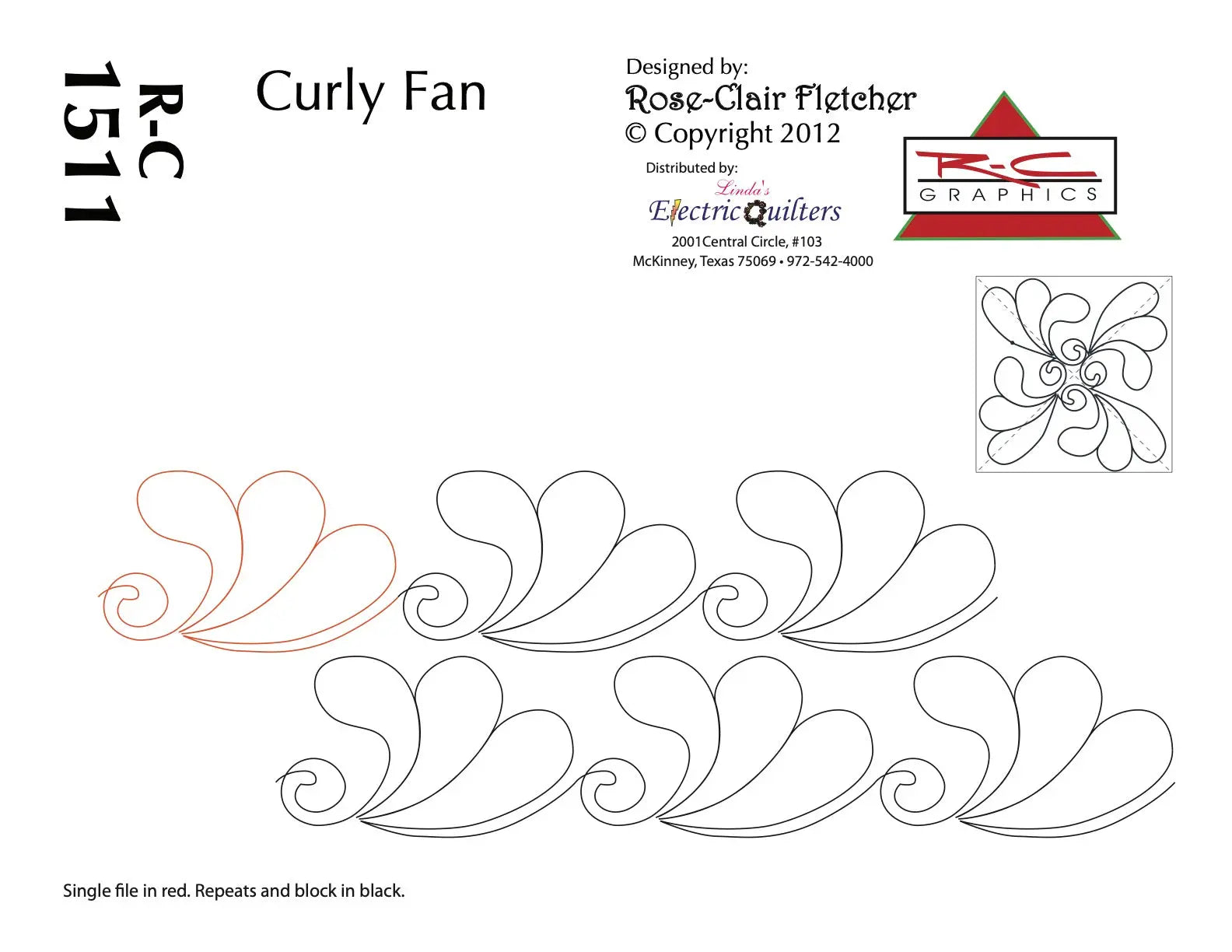 1511 Curly Fan Pantograph by Rose-Clair Fletcher - Linda's Electric Quilters