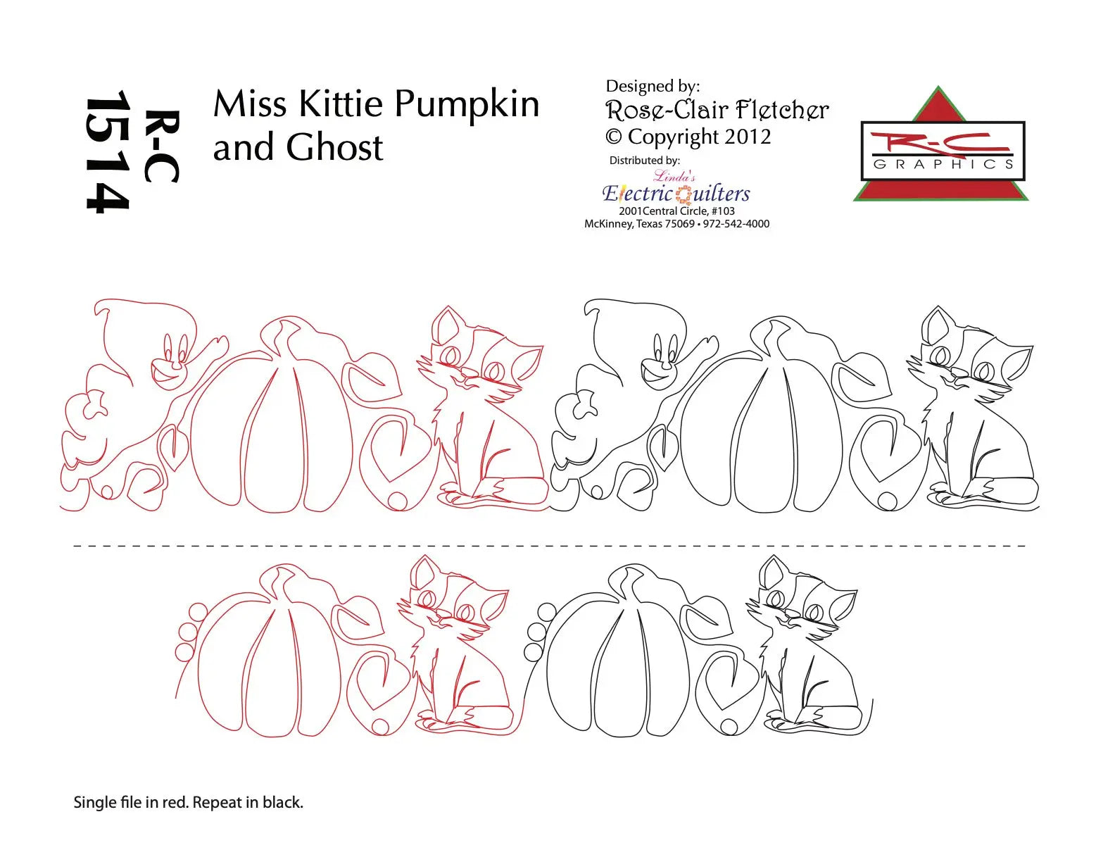 1514 Miss Kittie Pumpkin And Ghost Pantograph by Rose-Clair Fletcher - Linda's Electric Quilters