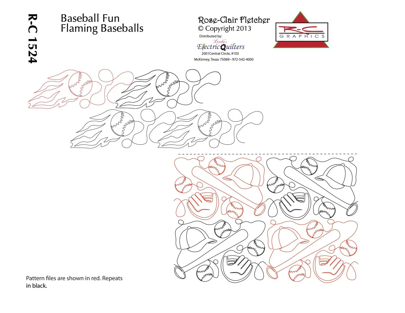 1524 Baseball Fun Pantograph by Rose-Clair Fletcher - Linda's Electric Quilters