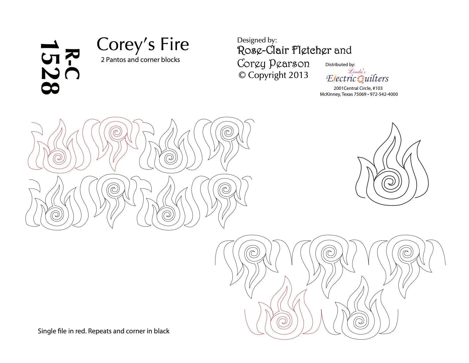 1528 Corey's Fire Pantograph by Rose-Clair Fletcher - Linda's Electric Quilters
