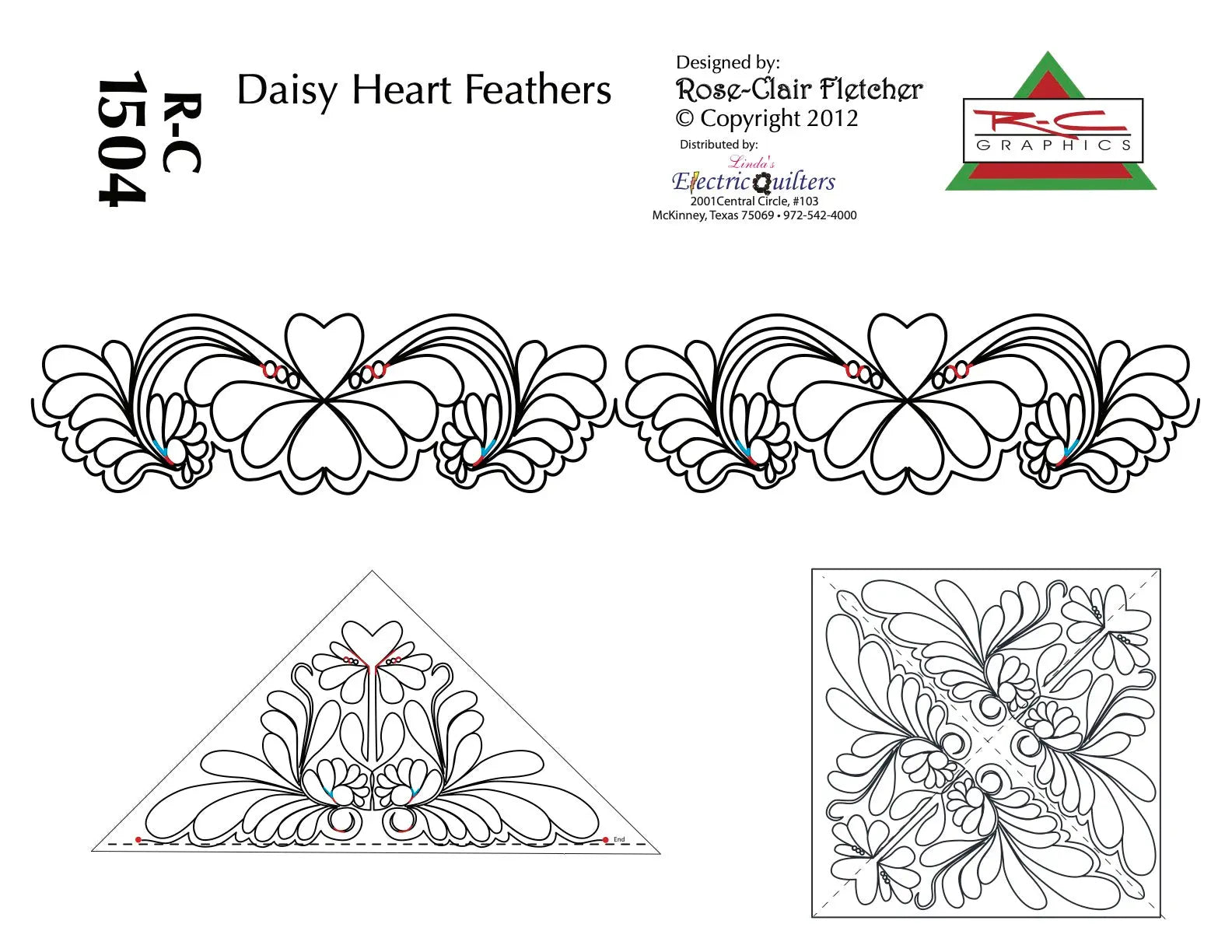 1504 Daisy Heart Feathers Pantograph And Blocks by Rose-Clair Fletcher - Linda's Electric Quilters
