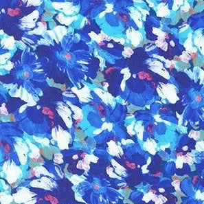 Blue Painterly Petals Sateen Cotton Wideback Fabric Per Yard