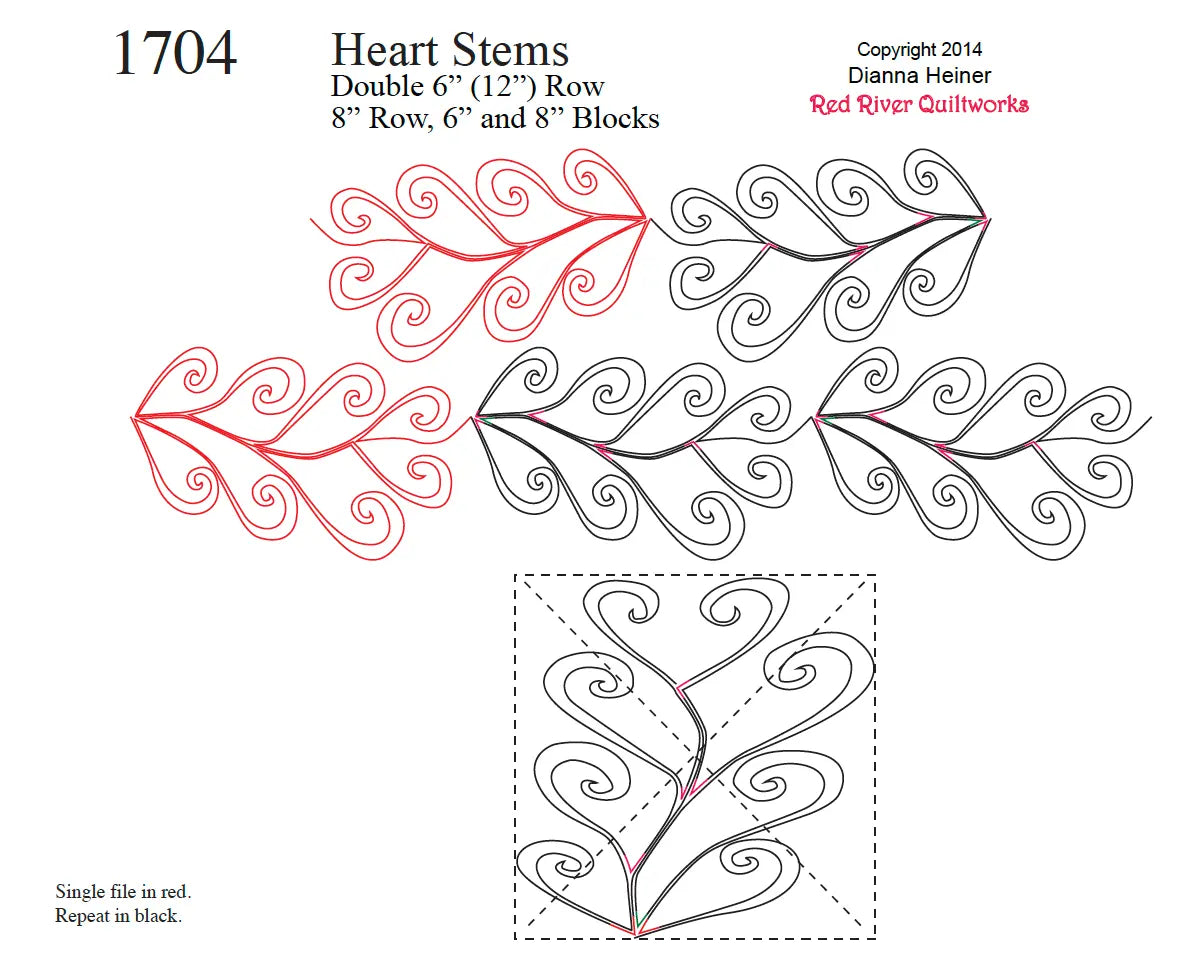 1704 Heart Stems Combo Pantograph - Linda's Electric Quilters