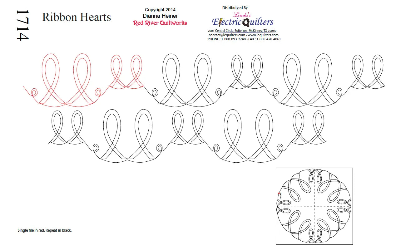 1714 Ribbon Hearts Pantograph - Linda's Electric Quilters