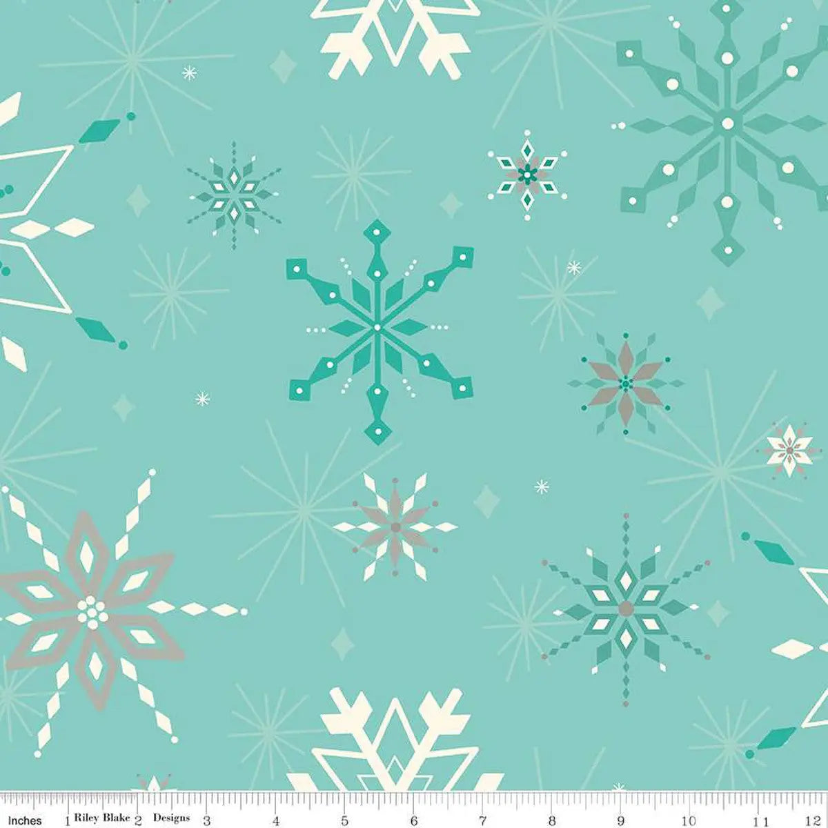 Blue Aqua Winter Wonder Snowflakes Wideback Fabric Per Yard