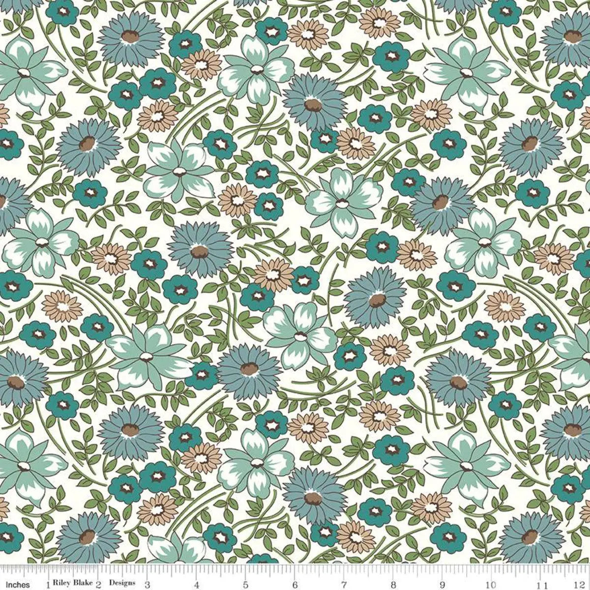 Natural Teal Prairie Flower Wideback Fabric Per Yard - Linda's Electric Quilters